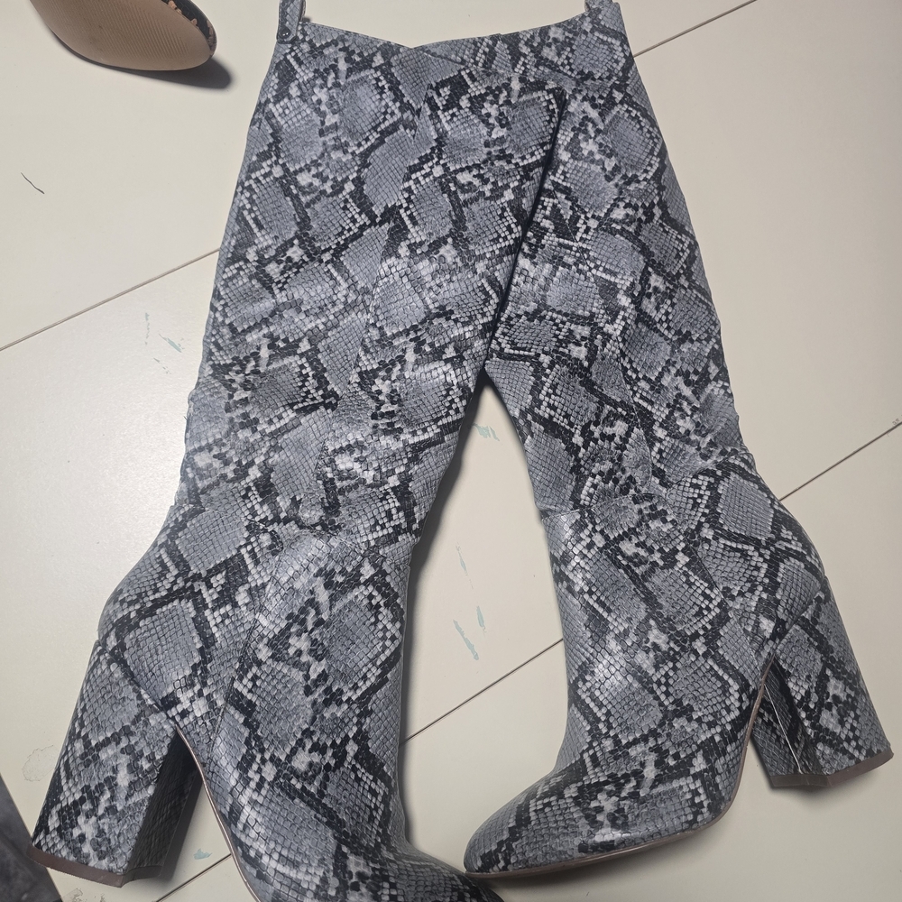 Steve Madden Gray Snake Print Heeled Boots - image 1